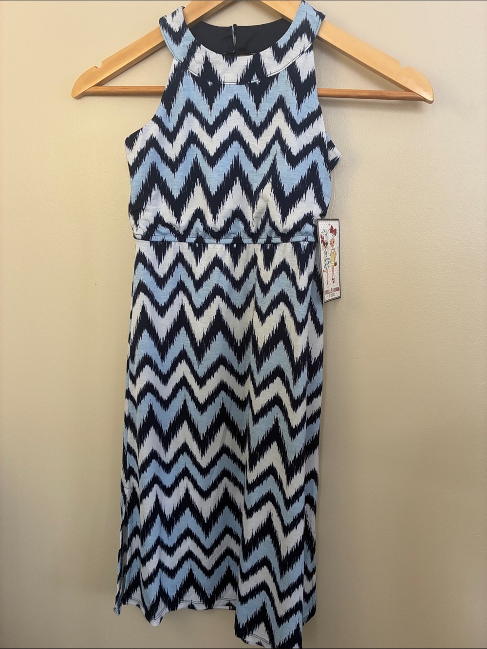 Stella and Sienna Blue, White & Black Chevron Sleeveless Midi Dress